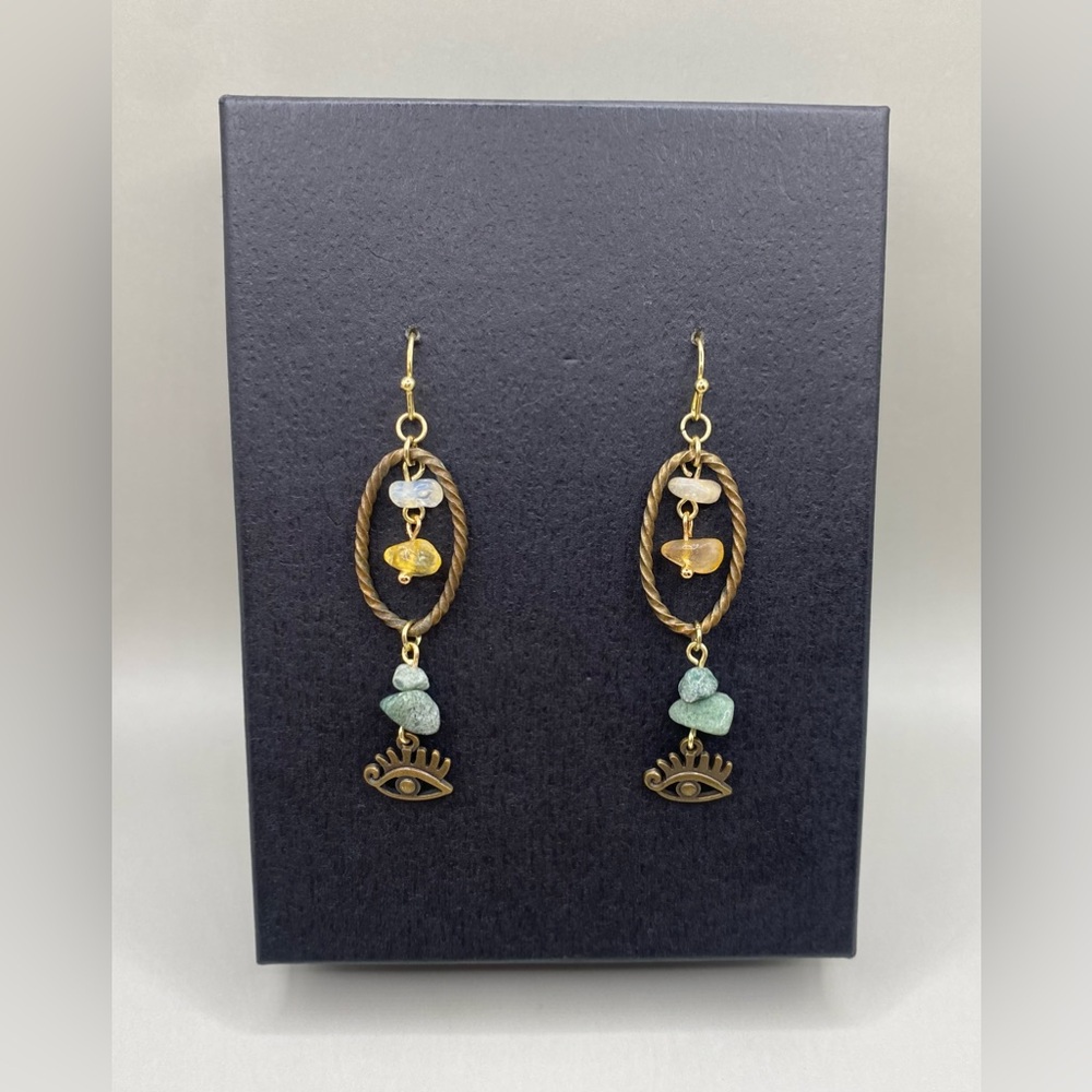 💚🧿Citrine Jasper Evil Eye Earrings